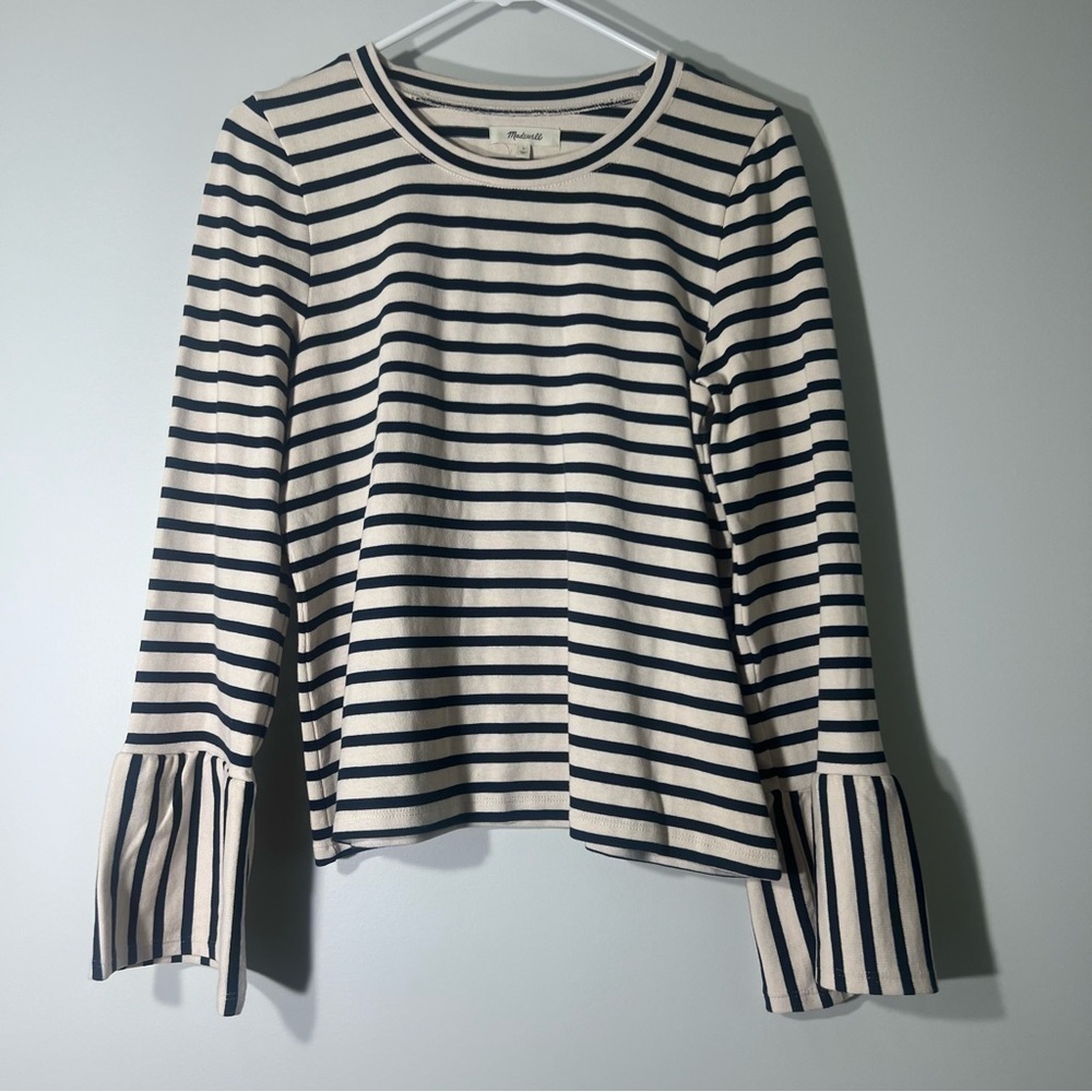 Madewell Stripe-Play Ruffle Cuff Top Large - Picture 3 of 7